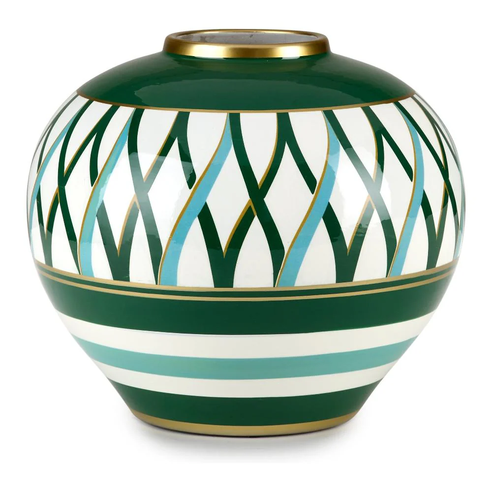 Fade Vaso portafiori in porcellana verde e bianco "Circe" 24xH20 cm - immagine 2