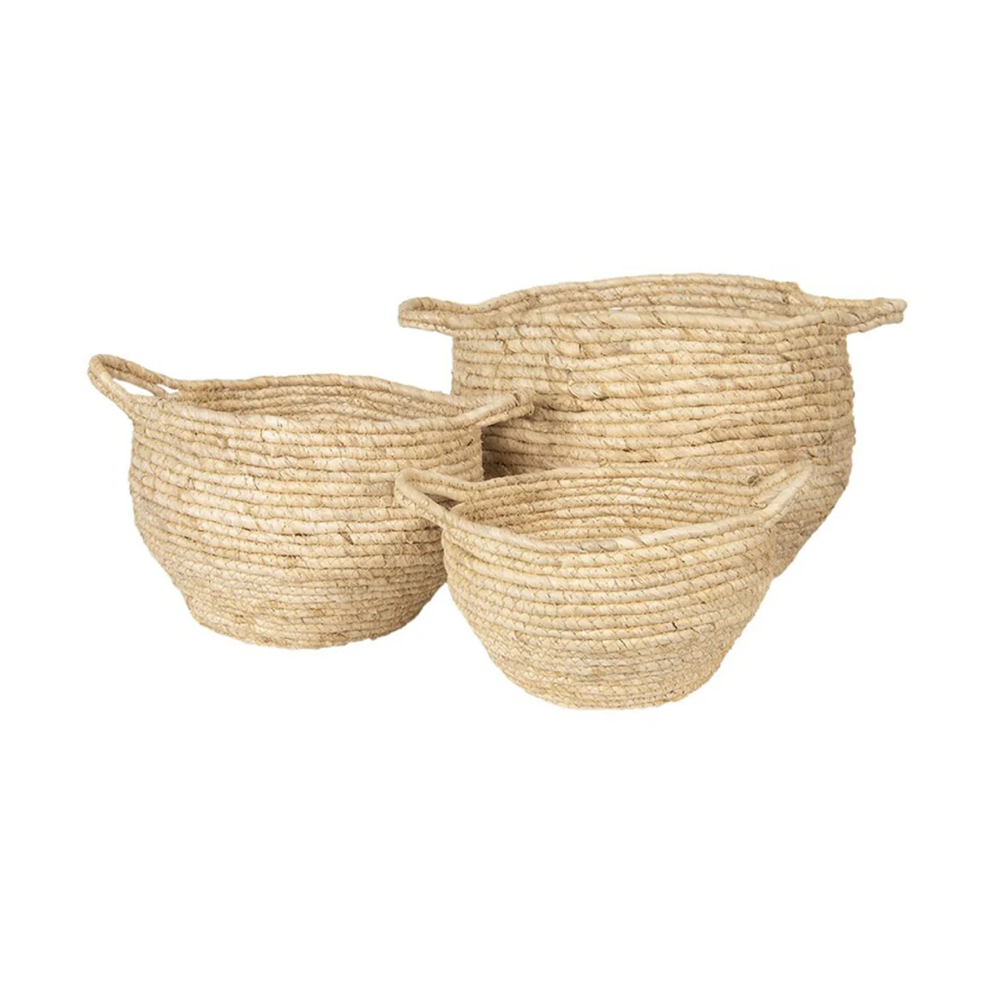 CLAYRE & EEF Set 3 cestini tondi cesti contenitori malacca beige 3 misure - immagine 2