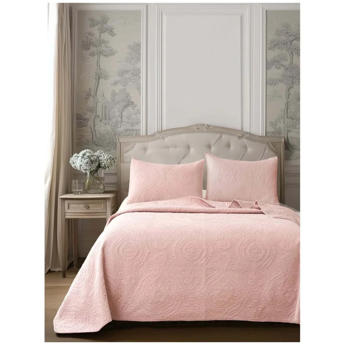 Blanc Mariclò Set 2 copriguanciali in cotone rosa con gala "Ricamo di Cotone" 50x80 cm - immagine 3