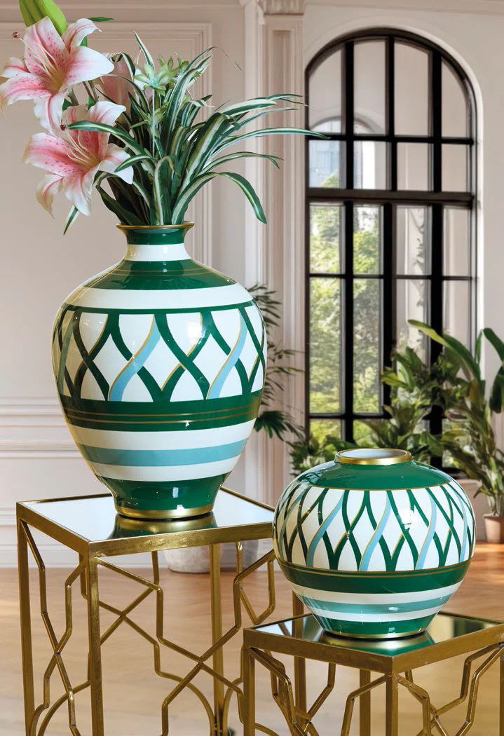 Fade Vaso portafiori in porcellana verde e bianco "Circe" 24xH20 cm - immagine 3